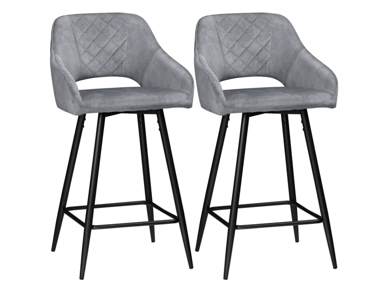  Elvmi lot de 2 tabourets de bar gris en polyester avec dossier courbé pieds en acier repose pieds design confortable 50 x 53 x 94 cm  - Conforama A