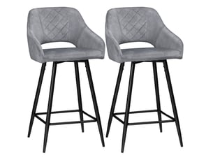 Lot de 2 tabourets de bar 67 cm, effet velours, gris