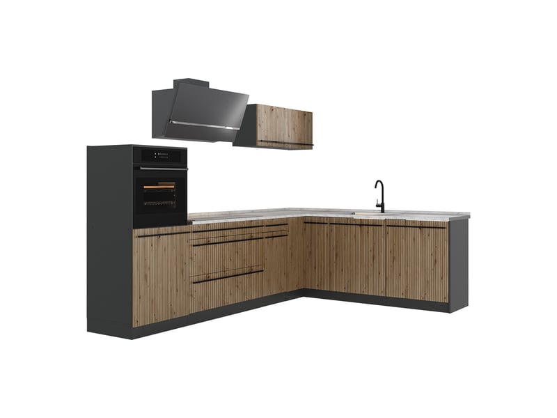 Vicco cuisine en angle, chêne artisananthracite, 287 x cm plan de travail marbre - Conforama A