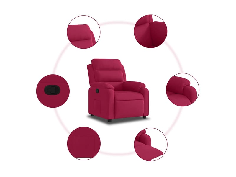  Fauteuil inclinable, fauteuil relax salon rouge bordeaux velours shl63212  - Conforama E