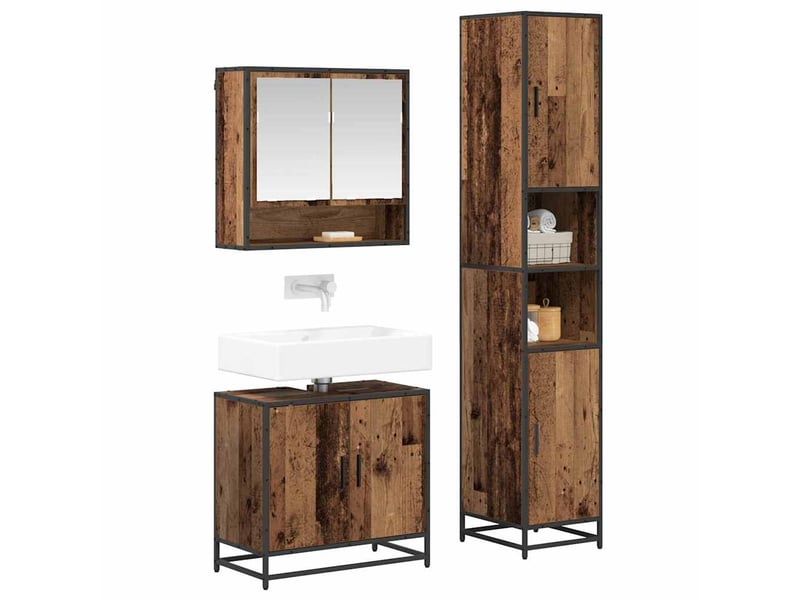  Ensemble de mobilier de salle de bain 3 pièces bois ancien cf64441  - Conforama C