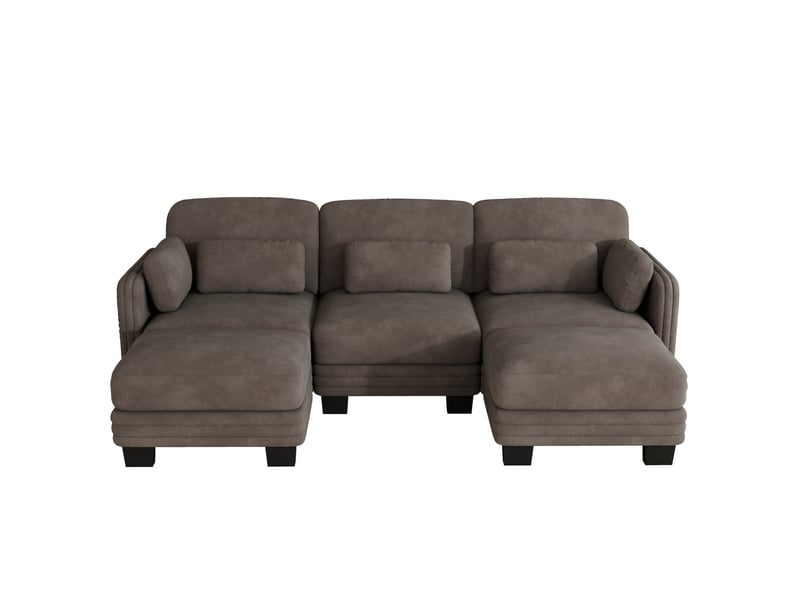  Canapé modulaire en u 3 places 253x143x88 cm, 2 poufs, design ergonomique, style moderne minimaliste chenille marron  - Conforama A