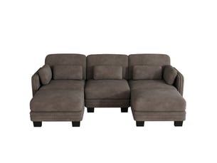 Canapé modulaire en u 3 places 253x143x88 cm, 2 poufs, design ergonomique, style moderne minimaliste chenille marron