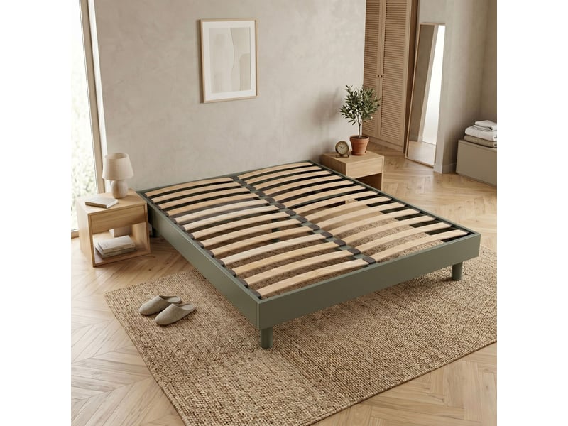  Sommier kit 140x190 cm en bois massif kaki  - Conforama B