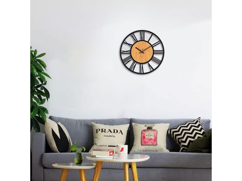  Horloge murale métal et bois 40cm – style classique  - Conforama D