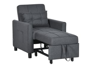 Fauteuil convertible 1 place 3 en 1 dossier réglable en 3 positions oreiller inclus 2 poches latérales gris 69x82x85cm