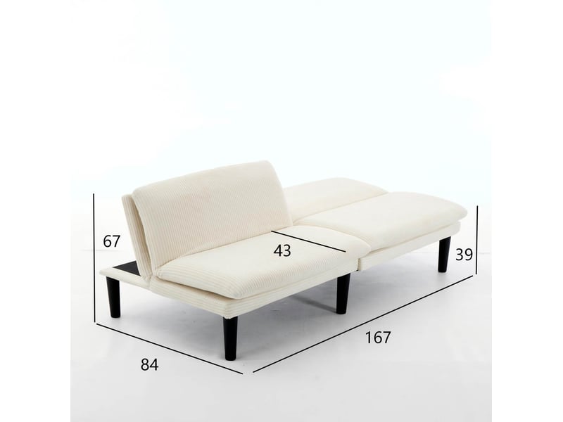  Canapé convertible 2 places 168 x 86 cm beige, velours côtelé, dossier réglable sans accoudoirs  - Conforama C
