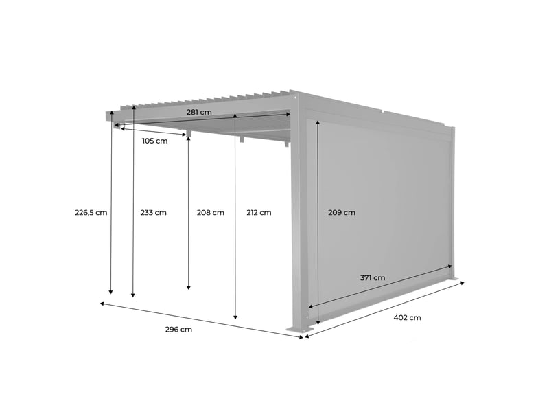  Pergola bioclimatique aluminium adossée 4x3m blanc + 1 store 4m palace  - Conforama D