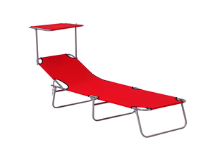 Transat de jardin pliable avec pare-soleil 4 positions rouge 187 x 58 x 36 cm
