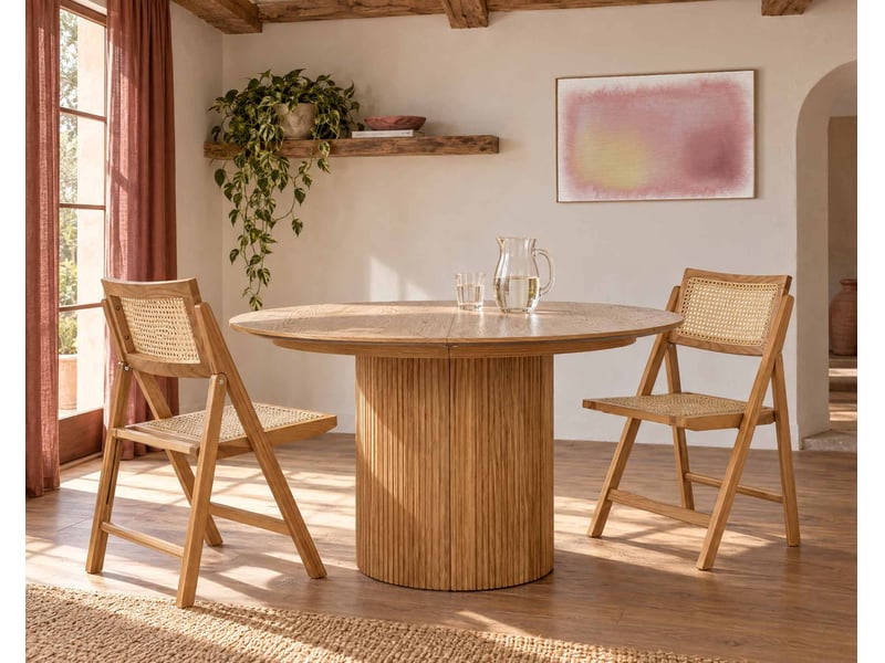 Lorenzo - lot de 2 chaises pliantes frêne massif et cannage - best mobilier - chêne LORENZO - Conforama B