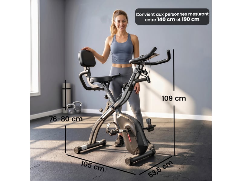  Vélo d'exercice pliable 3-en-1 avec bandes de résistance, application bluetooth, résistance magnétique à 8 niveaux, écran lcd  - Conforama E