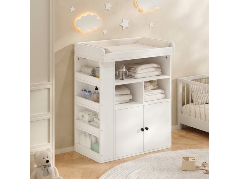  Commode à langer 2 en 1 avec garde-corps amovible et rangements ouverts, pour chambre d'enfant, 82 × 50 × 100 cm  - Conforama D
