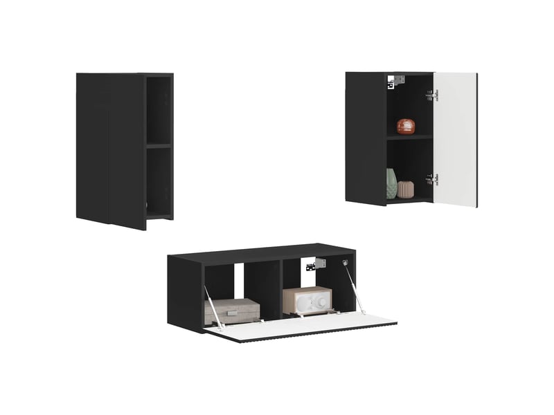  Ensemble meuble tv - banc tv - meuble de rangement 2 pcs noir bois d'ingénierie  - Conforama C
