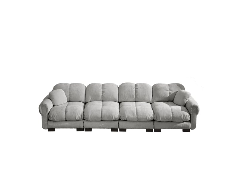Canapé modulable 330x86x90cm tissu chenille gris clair design moderne accoudoirs ergonomiques salon confortable - Conforama A