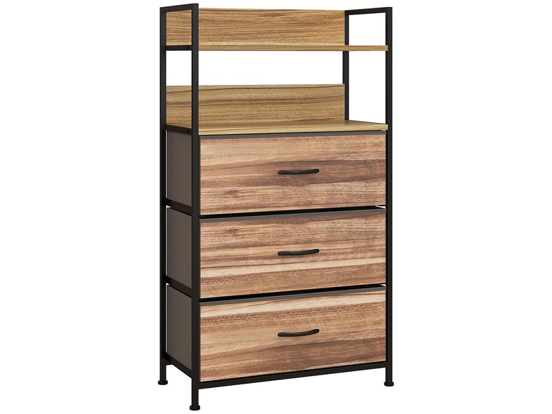  Meuble de rangement style industriel commode 3 tiroirs en tissu amovibles et 2 étagères - 60 x 29 x 101cm - mdf et métal  - Conforama B