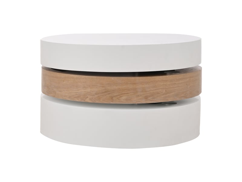  Table basse cylindrique, plateau pivotant à 360°, table de salon pivotante, console à trois niveaux, trois étagères, charge maximale recommandée 30 kg, en bois d'osier avec espace de rangement  - Conforama E