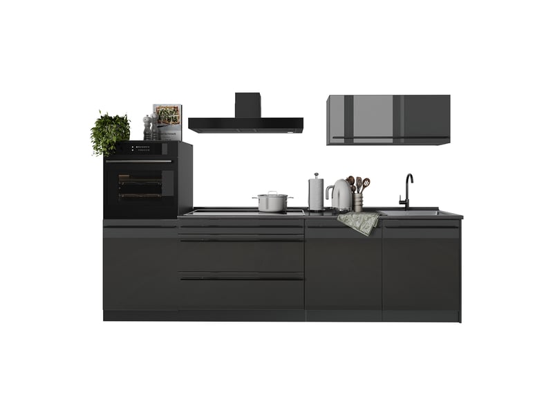  Vicco cuisine, anthracite haute brillanceanthracite, 280cm plan de travail chêne doré  - Conforama E
