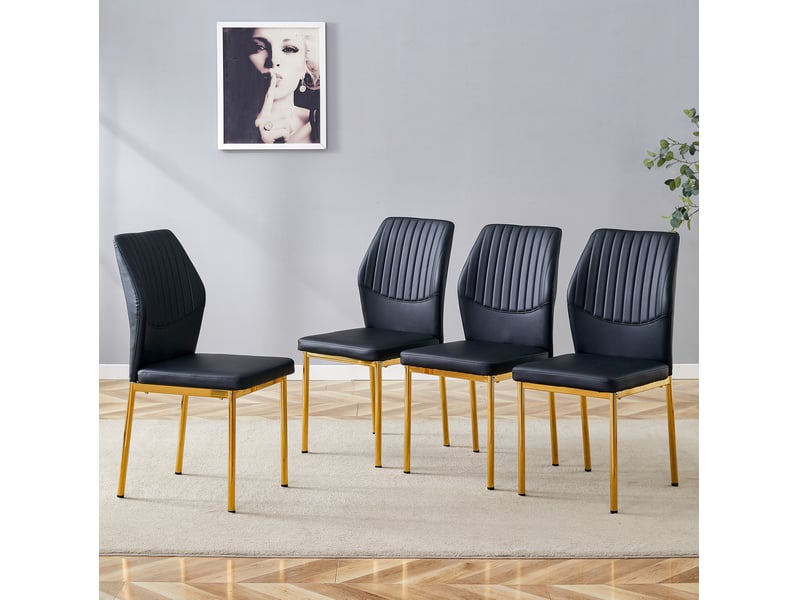  Lot de 4 chaises de salle à manger noir et doré en métal et polyuréthane  - Conforama D