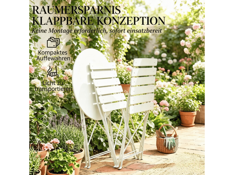  Salon de jardin pliant,ø58x70 cm,3 pièces avec table ronde,métal,crème  - Conforama D