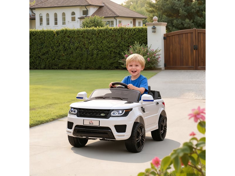  Voiture électrique enfants véhicule électrique 12 v, double moteurs, 3 à 5 kmh, blanc  - Conforama C