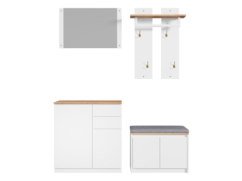  Vestiaire d'entrée avec miroir, tiroirs et banc à chaussures 130x35x124.5 cm N657P49203435W - Conforama A