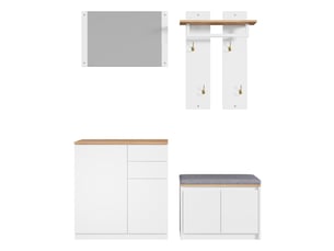 Vestiaire d'entrée avec miroir, tiroirs et banc à chaussures 130x35x124.5 cm