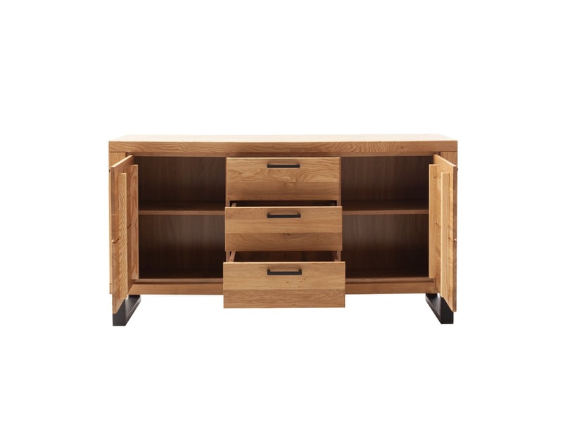  Buffet commode 2 portes 3 tiroirs coloris chêne massif huilé - longueur 159 × profondeur 40 × hauteur 83 cm  - Conforama C