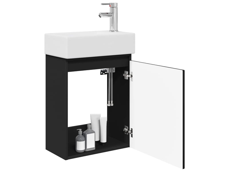 Meuble de rangement salle de bain avec robinet noir 45.5x22.5x84 cm shl6789 - Conforama C