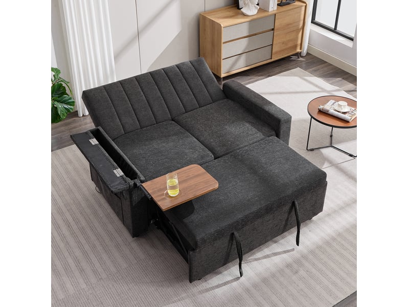 Canapé convertible 2 places 3-en-1 en chenille gris foncé, 140x84,5x84 cm - Conforama B