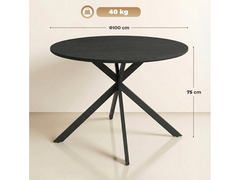 Table de salle à manger ronde pour 4 personnes avec pieds réglables en acier, industrielle noire, 100 × 100 × 75 cm - Conforama C