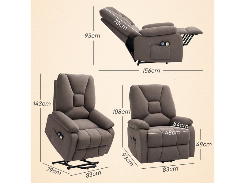  Fauteuil releveur électrique inclinable en tissu marron 93x83x108 cm  - Conforama C