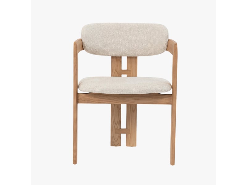Lot de 2 chaises de repas en tissu beige pieds en chêne massif clair - Conforama C