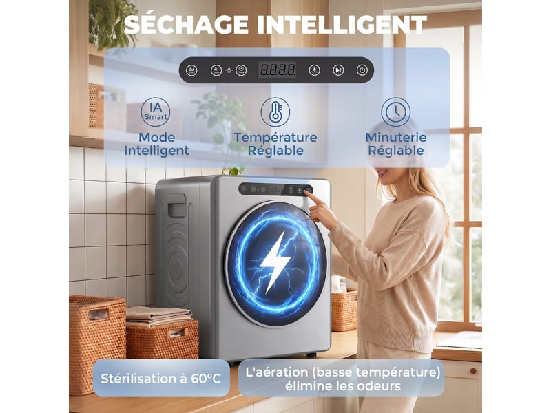 Sèche linge à évacuation, sèche-linge électrique 1000 w 3 kg, 6 modes de séchage, minuterie, argent, acier inoxydable - Conforama A