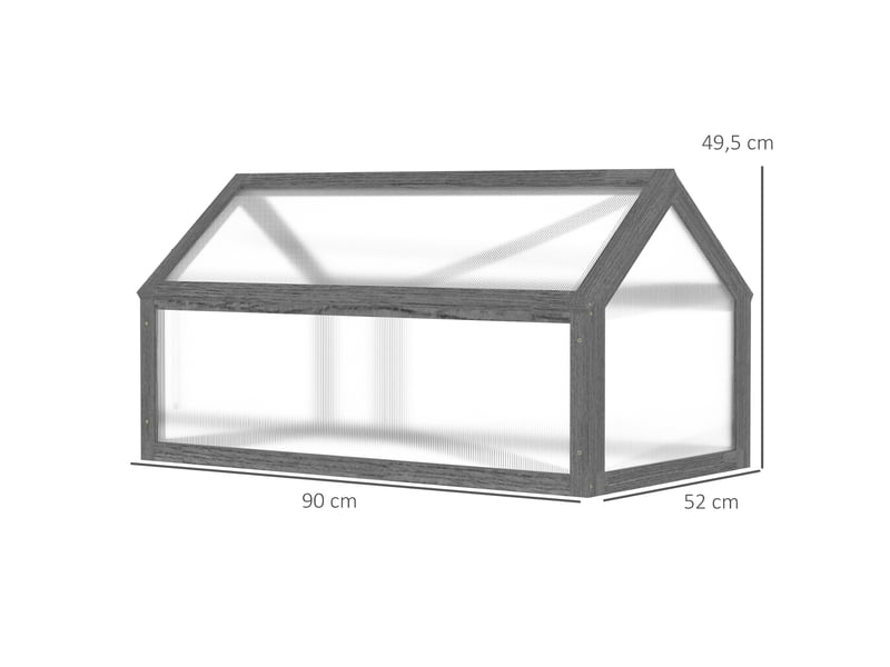  Mini serre de jardin - dimensions - gris - cadre en bois robuste - plaques en plastique translucides 90x52x49.5cm - Conforama C