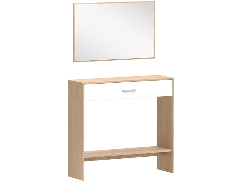  Console d'entrée 91,5x27,9x85,5 cm avec miroir panneau de particules chêne et blanc  - Conforama A