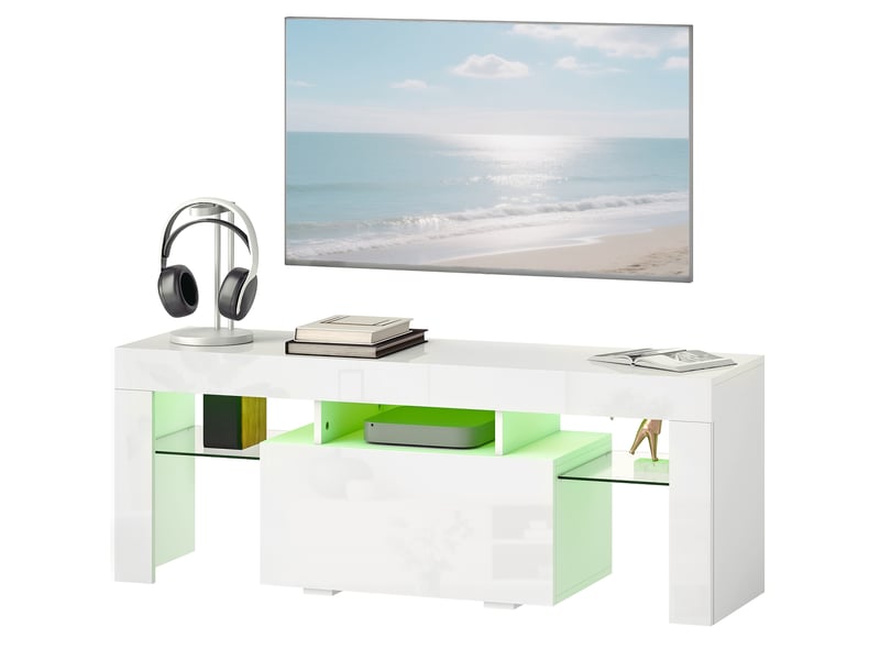  Meuble tv avec led rgb et étagères en verre trempé blanc 120x34x45 cm  - Conforama B