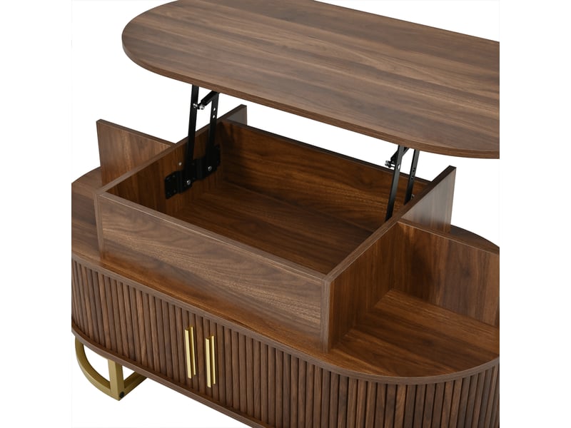 Table basse ovale relevable avec rangements mdf coloris noyer 100 x 50 x 64 cm N621P510329N - Conforama E