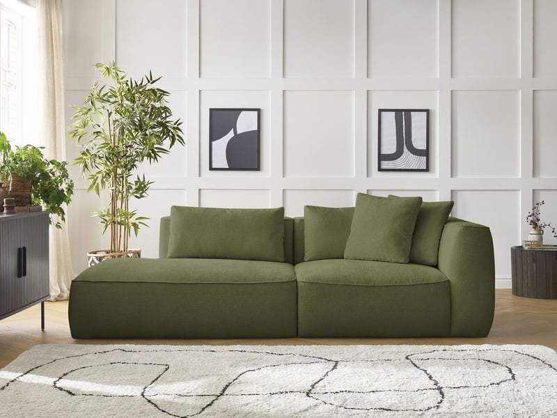  Bobochic canapé droit fixe 3 places leopold tissu texturé vert foncé  accoudoir droit LEOPOLD - Conforama C