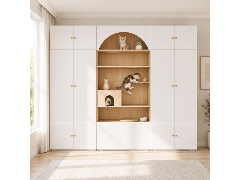  Ensemble dressing 3-en-1 avec espace félin 270x50x200 cm blanc et effet bois  - Conforama W