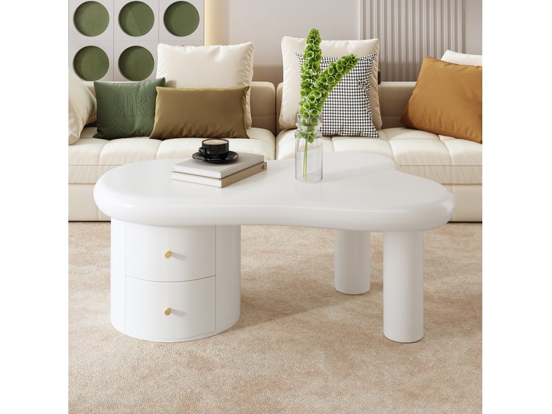  Table basse, blanc, 2 tiroirs, design moderne et fonctionnel pour salon  - Conforama D
