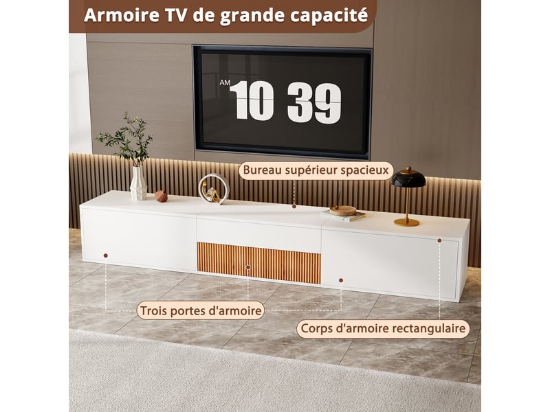  Meuble tv avec plateau coulissant pour projecteur et rangement pour salon 180×34×30 cm blanc  - Conforama D