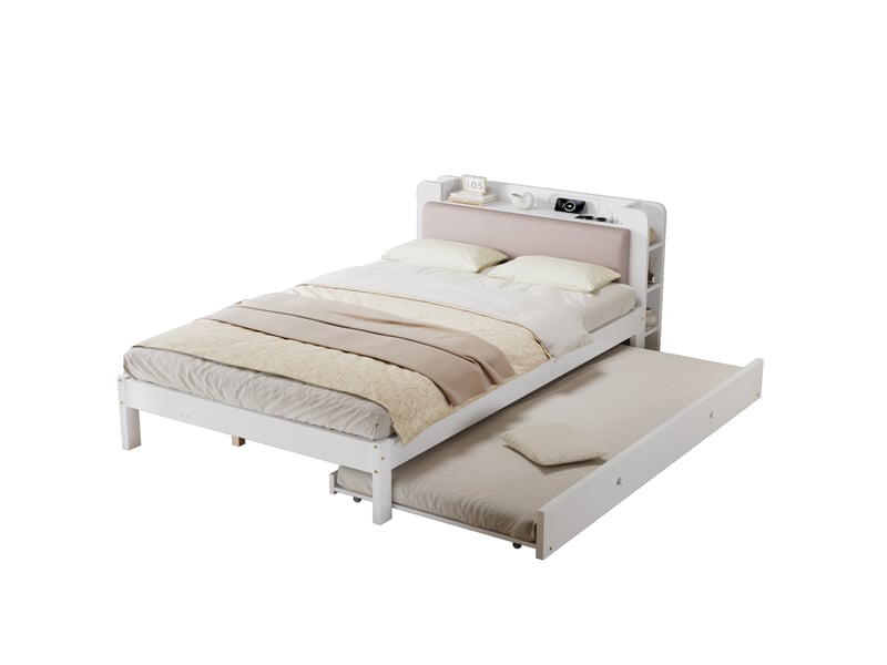  Lit fonctionnel 120x200 cm blanc avec lit gigogne 90x190 cm et tête de lit  - Conforama A