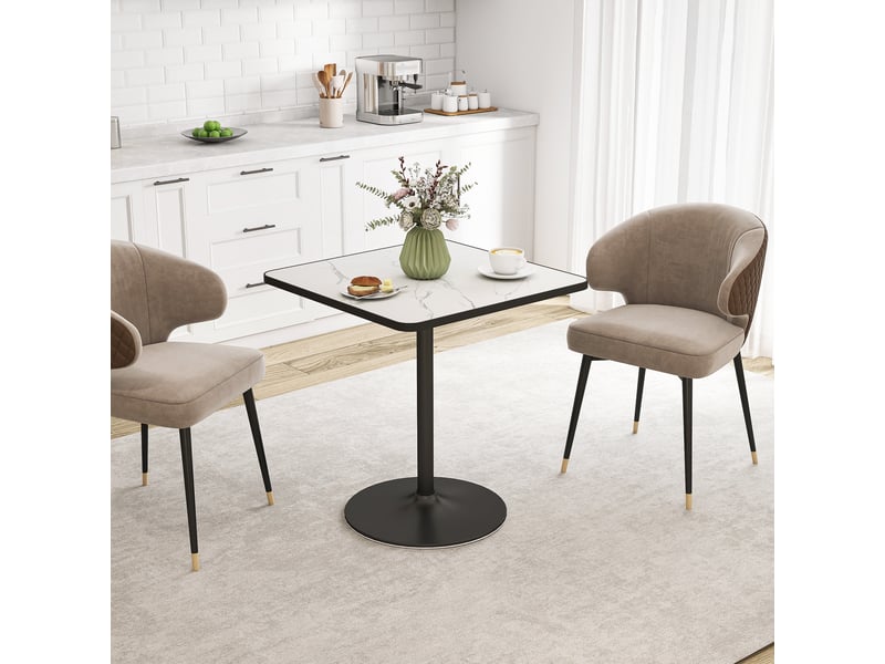  Table à manger pour 4 personnes table de cuisine style moderne avec plateau effet marbre et base ronde, 70 x 70 cm, blanc  - Conforama C