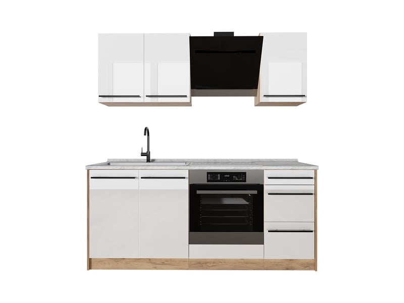  Vicco cuisine, blanc haute brillancechêne doré, 180cm plan de travail marbre  - Conforama A