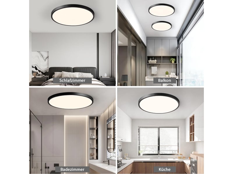  Plafonnier led rond ultra-plat 54 w, 4000 k ø 50 cm, plafonnier plat noir  - Conforama B