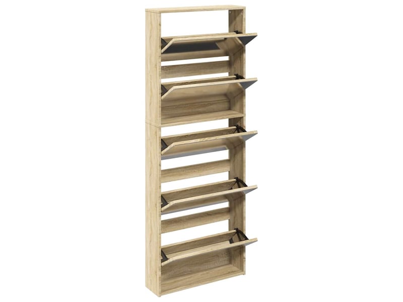  Meuble à chaussures, armoire à chaussures 5 étagères et miroir 63x17x169,5 cm chêne  - Conforama C