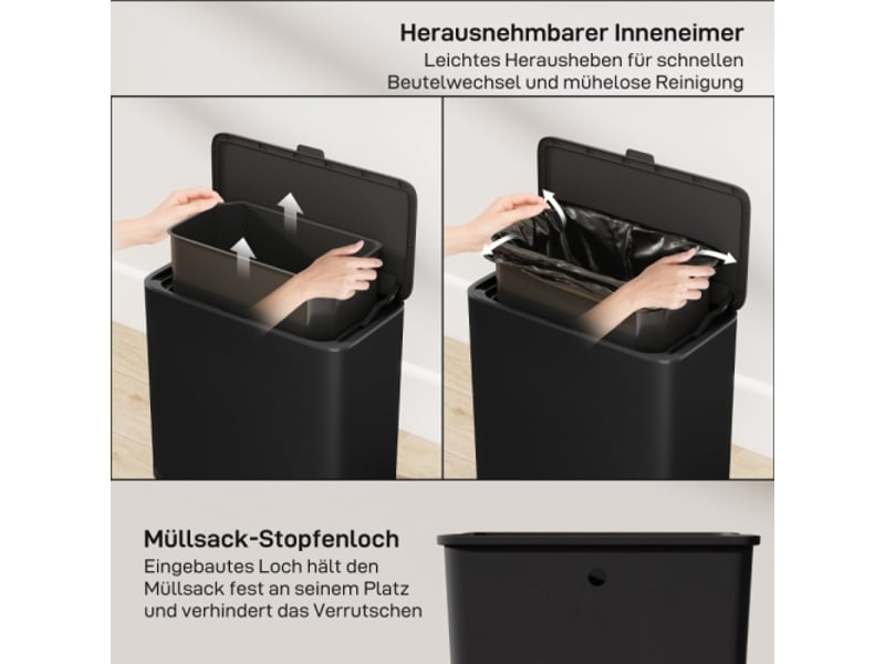  Poubelle noire 8 l en inox, à poser ou à suspendre, compacte et pratique  - Conforama D
