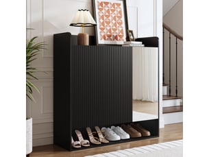 Meuble à chaussures entrée, miroir plein pied, 3 portes, étagères réglables, grand rangement, 110x35,5x110 cm - noir