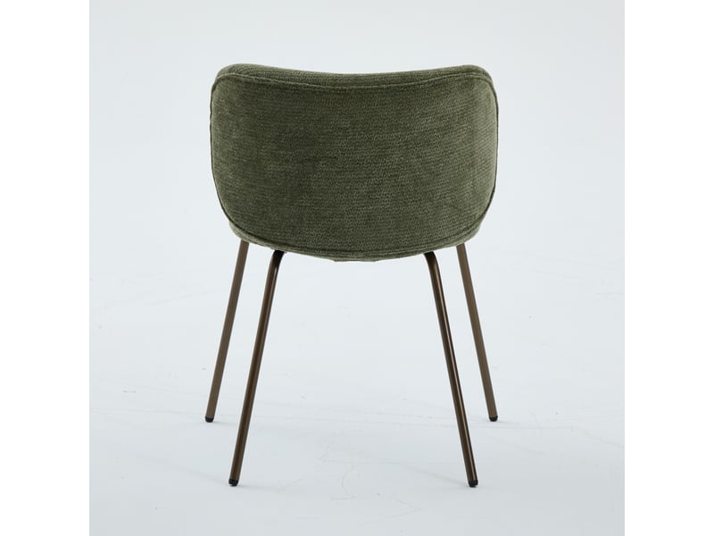  Lot de 2 chaises chenille vertes – dossier courbé et rembourré – piètement métal bronze – style contemporain  - Conforama E