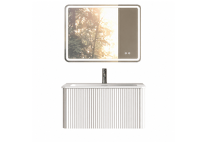 Meuble sous vasque suspendu avec 1 tiroir et miroir led antibuée réglable pour salle de bain blanc 81 × 46,5 × 37 cm